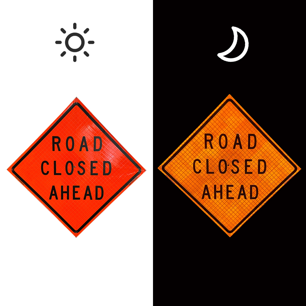 48 Inch Road Closed Ahead Roll Up Reflective Traffic Sign - 